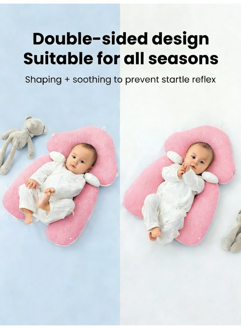 Baby Head Support Pillow for Newborns, Memory Foam Infant Pillow with Adjustable Height and 2 Removable Fixing Posts, Double-Sided Soothing Nursing & Sleeping Cushion, Soft Breathable Baby Bedding Pillow（Pink） - Image 3